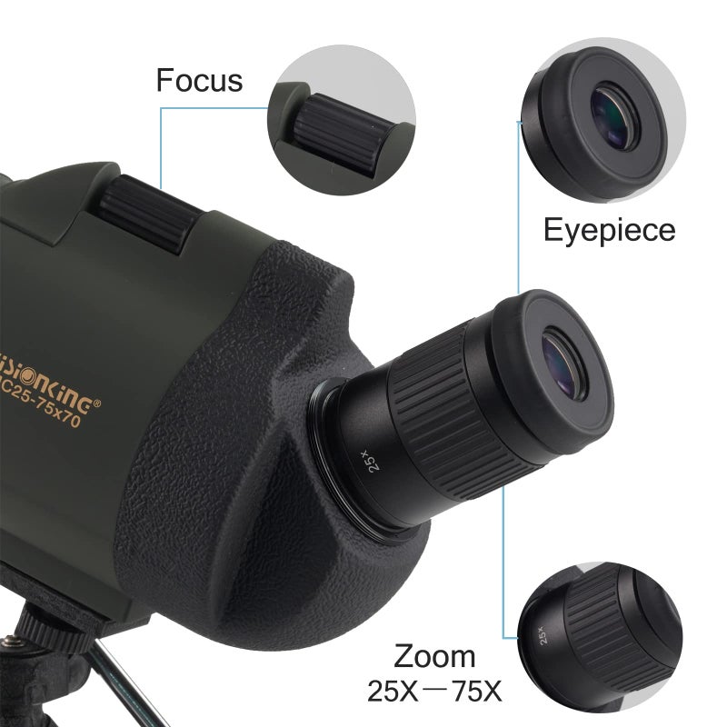 Visionking 25-75x70 Maksutov Spotting Scope for Target Shooting, Observation of Birds and Wildlife Observation of Scenery (Green) - Image 4